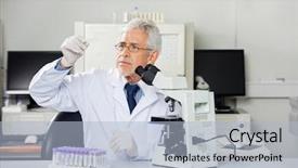  Presentation with canon microscope - Slide deck featuring male scientist examining microscope slide background and a  colored foreground
