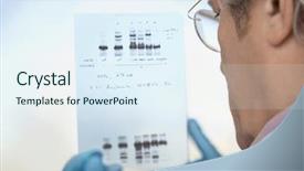 Presentation with scientist - Amazing PPT theme having male scientist looking at dna backdrop and a sky blue colored foreground