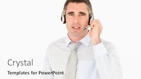  Presentation with secretary - Theme featuring male secretary speaking through a headset against a white background background and a white colored foreground