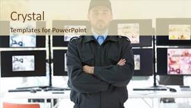  Presentation with security guard - Presentation design having defence technology - male security guard in surveillance background and a cream colored foreground
