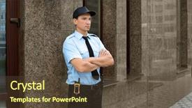  Presentation with security guard - Audience pleasing PPT theme consisting of male security guard near building backdrop and a tawny brown colored foreground
