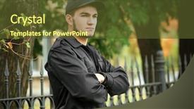  Presentation with security guard - Colorful slide deck enhanced with male security guard on city backdrop and a tawny brown colored foreground