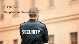  Presentation with security guard - Audience pleasing PPT layouts consisting of male security guard on city backdrop and a lemonade colored foreground