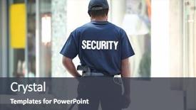  Presentation with security guard - Presentation theme with male security guard outdoors background and a dark gray colored foreground