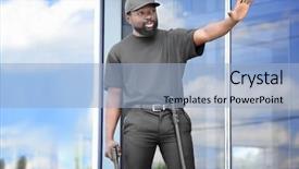  Presentation with security guard - Audience pleasing slide deck consisting of male security guard showing stop backdrop and a light blue colored foreground