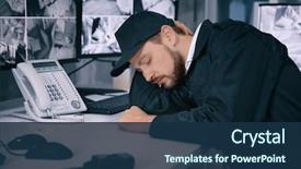  Presentation with security guard - Cool new presentation theme with male security guard sleeping backdrop and a navy blue colored foreground