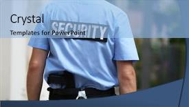 Presentation with security guard - Audience pleasing presentation theme consisting of male security guard standing back backdrop and a light blue colored foreground