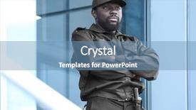  Presentation with security guard - Audience pleasing presentation theme consisting of male security guard standing near backdrop and a teal colored foreground
