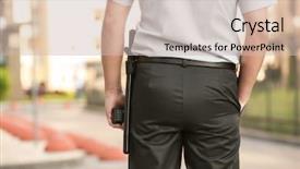  Presentation with security guard - Slide deck with male security guard standing outdoors background and a soft green colored foreground