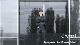  Presentation with security guard - Slide set consisting of male security guard standing outdoors background and a  colored foreground