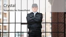  Presentation with security guard - Cool new slide deck with male security guard standing outdoors backdrop and a  colored foreground