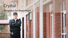  Presentation with security guard - PPT theme enhanced with male security guard standing outdoors background and a  colored foreground