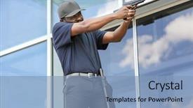  Presentation with security guard - Amazing PPT theme having male security guard taking aim backdrop and a  colored foreground