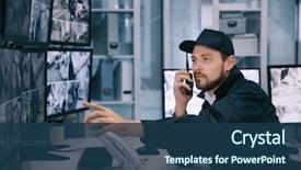  Presentation with surveillance - Presentation design enhanced with male security guard using radio background and a ocean colored foreground