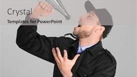 Presentation with security guard - Slides consisting of male security guard with megaphone on grey background background and a light gray colored foreground