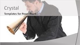  Presentation with security guard - Slide deck consisting of male security guard with megaphone on white background background and a light gray colored foreground