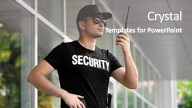  Presentation with portable radio - Slides enhanced with male security guard with portable background and a gray colored foreground