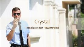  Presentation with portable radio - PPT layouts enhanced with male security guard with portable background and a cream colored foreground