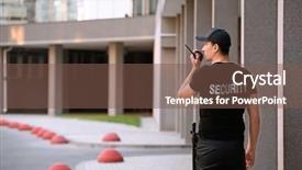  Presentation with portable radio - Audience pleasing slide set consisting of male security guard with portable backdrop and a violet colored foreground