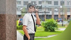  Presentation with portable radio - Beautiful slide deck featuring male security guard with portable backdrop and a  colored foreground