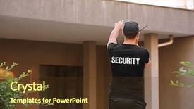  Presentation with portable radio - Amazing slide deck having male security guard with portable backdrop and a tawny brown colored foreground