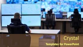  Presentation with data security - Cool new slide deck with male-security-operator-working backdrop and a tawny brown colored foreground