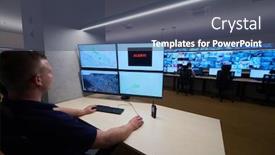  Presentation with data security - Slide set featuring male-security-operator-working background and a ocean colored foreground