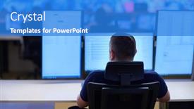  Presentation with system computer - Slide set with male-security-operator-working background and a cobalt blue colored foreground