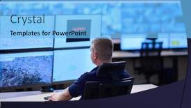  Presentation with data security - Colorful presentation theme enhanced with male-security-operator-working backdrop and a light blue colored foreground