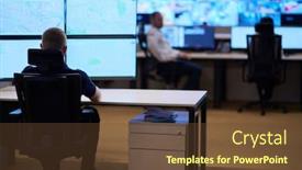  Presentation with data security - Cool new PPT theme with male-security-operator-working backdrop and a tawny brown colored foreground