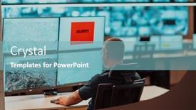  Presentation with data security - Presentation theme with male-security-operator-working background and a seafoam green colored foreground