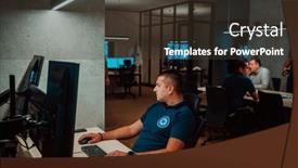  Presentation with data security - Theme enhanced with male-security-operator-working background and a tawny brown colored foreground