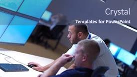  Presentation with data security - PPT theme featuring male-security-operators-working background and a ocean colored foreground