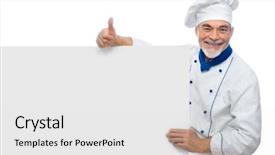  Presentation with chef war - Amazing PPT theme having male senior chef presenting isolated backdrop and a  colored foreground