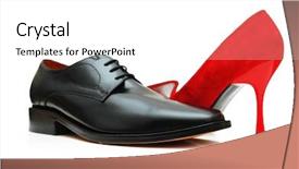  Presentation with black male female fashion - Amazing PPT theme having male shoe and red female backdrop and a white colored foreground