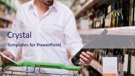  Presentation with liquor - Beautiful slide deck featuring male shopper looking at liquor backdrop and a sky blue colored foreground