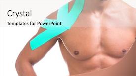  Presentation with shoulder - Audience pleasing PPT theme consisting of male shoulder with physio tape backdrop and a sky blue colored foreground