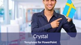  Presentation with flag - Cool new presentation with male sign - young man holding a flag backdrop and a ocean colored foreground