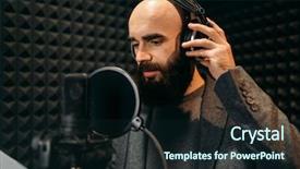  Presentation with audio tape in music studio - Slide set enhanced with male singer songs in audio background and a wine colored foreground