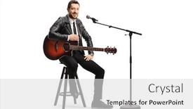 Presentation with singer - Beautiful slide deck featuring male-singer-with-an-acoustic backdrop and a light gray colored foreground