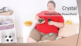  Presentation with television watching - Theme having male sitting with fast food background and a sky blue colored foreground