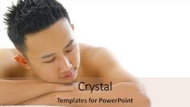  Presentation with relaxing - Beautiful theme featuring male skin care - asian man having a relaxing backdrop and a coral colored foreground