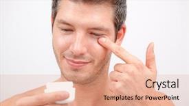  Presentation with wide - Presentation theme with male skin care - attractive cosemetic man with wide background and a coral colored foreground