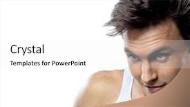  Presentation with skin care - Amazing PPT layouts having male skin care - attractive man close up portrait backdrop and a white colored foreground