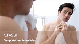  Presentation with pharma engineering drying - Slides consisting of male skin care - attractive man drying his face background and a coral colored foreground