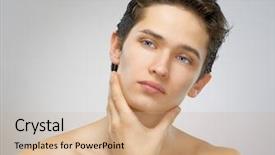  Presentation with skin care - Slides having male skin care - beauty man on the grey background and a coral colored foreground