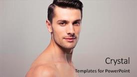  Presentation with man looking up happy - Beautiful slide set featuring male skin care - confident young man looking backdrop and a coral colored foreground