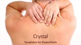  Presentation with pain - PPT theme having male skin care - young man with neck pain background and a coral colored foreground
