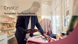  Presentation with checks - Beautiful theme featuring male-small-business-owner-checks backdrop and a soft green colored foreground