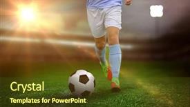  Presentation with football tournament - Amazing PPT layouts having challenge tournament - male soccer player playing football backdrop and a tawny brown colored foreground